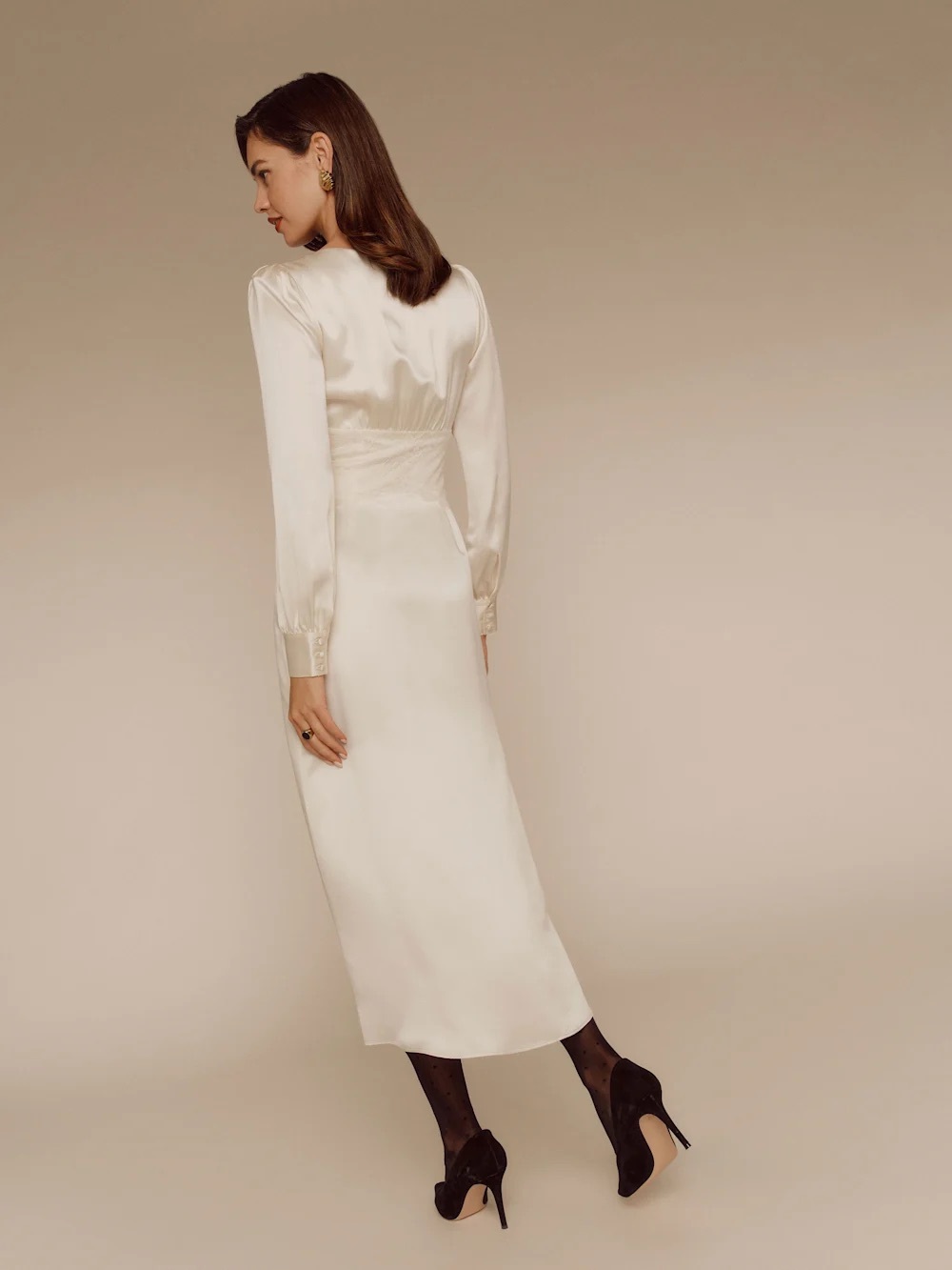 Reformation Ivory Satin V-Neck Bridal Dress - Picture 5 of 6